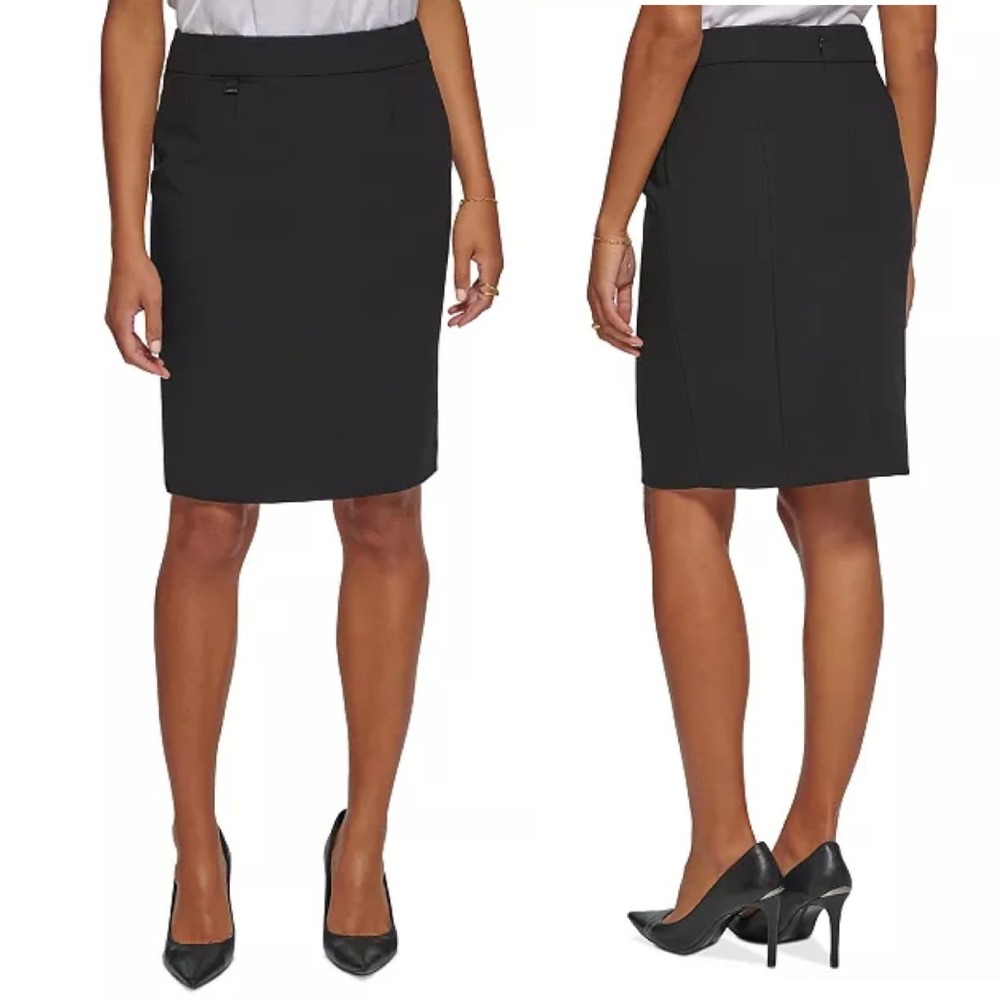 Calvin Klein Pencil Skirt 2P 2 Petite XS Black Career Workwear Office Straight - Picture 1 of 7